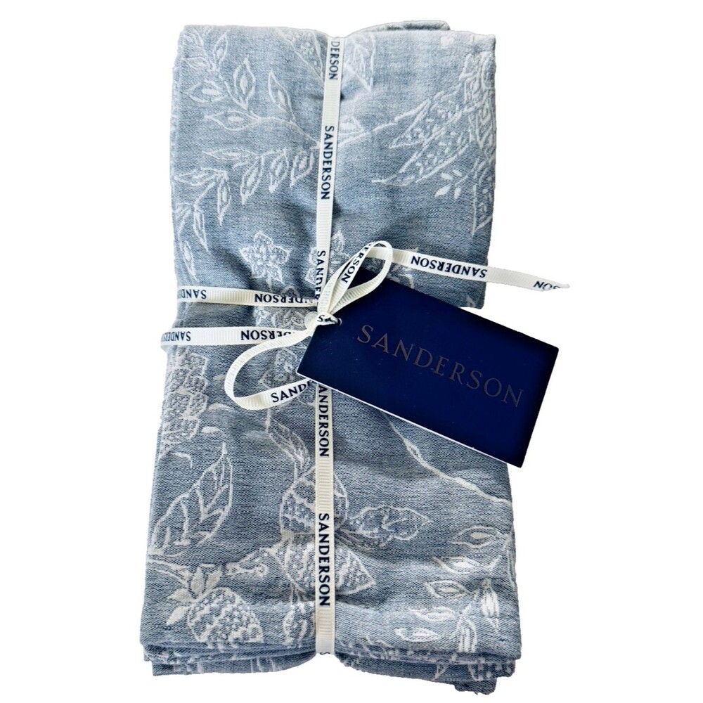 Sanderson Fabric Napkins Blue Floral Solaine Cotton Blend 20x20" Set of 8